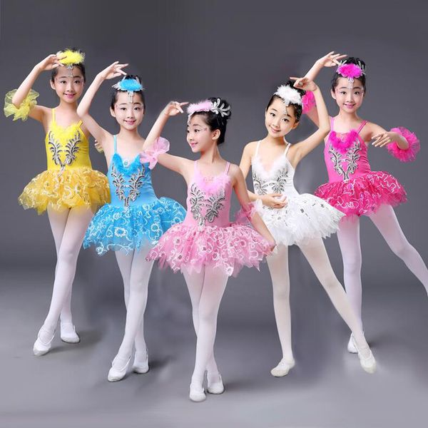 

pink blue sequined kids white swan lake pancake professional ballet tutu dress dancewear girls ballroom dancing costume clothes, Black;red