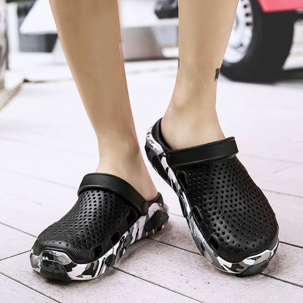 

sagace new fashion men's hole shoes hand-painted sandals breathable casual outdoor flat with non-slip beach sandalias mujer jul8, Black