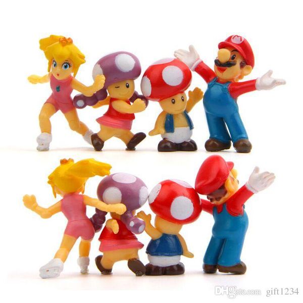 

8pcs/set super mario bros 2" action figures mario luigi mushroom toad princess action figure super mario yoshi pvc for kid toys