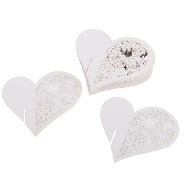 

50pcs love heart laser cut wedding party table wine guest name place cards favor decoration white color