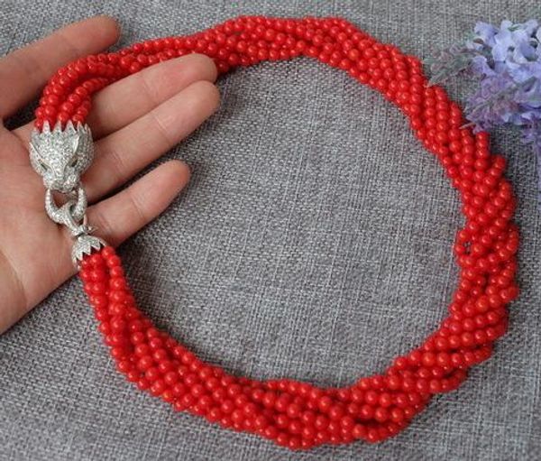 

moda 8 strds coral rojo collar-collar de circÃ³n de cierre, Silver