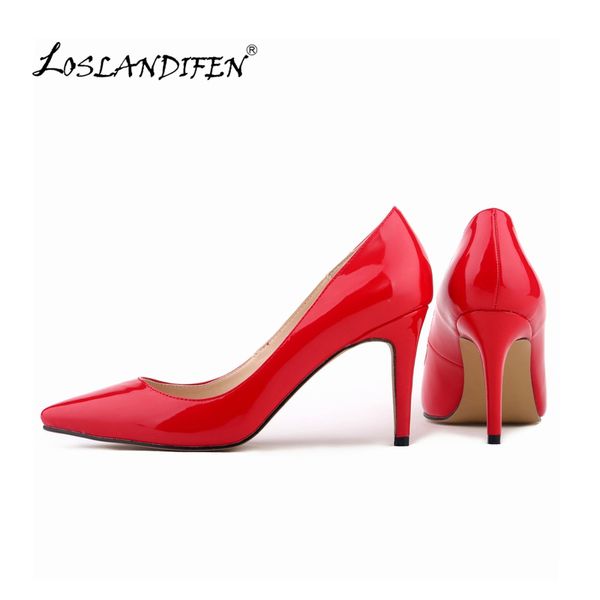 

loslandifen women ol high heels pumps 9cm pointed toe stilettos female shoes ladies red wedding shoes black heels plus size