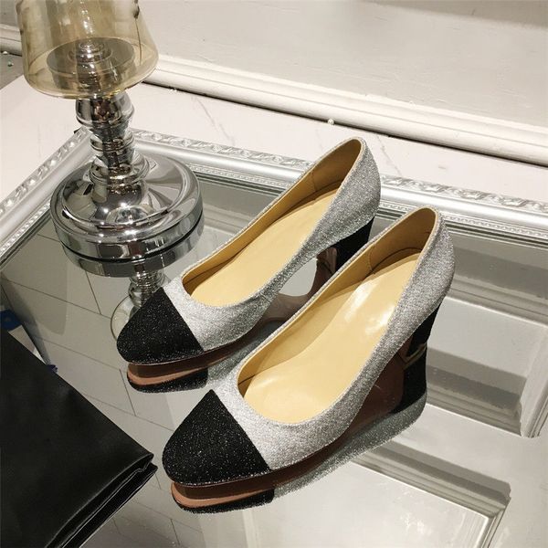 

designer new luxury ladies classic fashion casual bright small pointed 6cm high heels 35 yards to 39 yards silver, Black