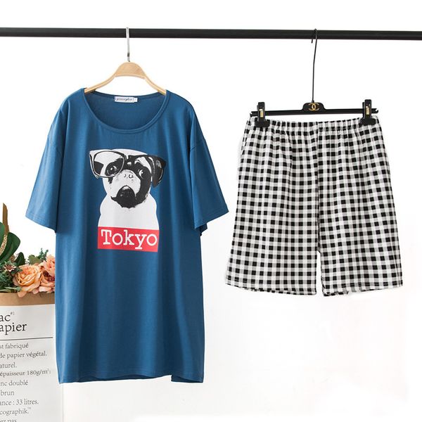 

plus size pajama set women sleepwear 5xl 6xl plaid shorts+t-shirt tokyo style pyjama casual night suits home clothes loungewear, Black;red
