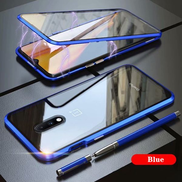 

for oneplus 7 pro case 360 degree full magnetic cover front back metal bumper glass tempered case for oneplus7 1 plus 7 1+7