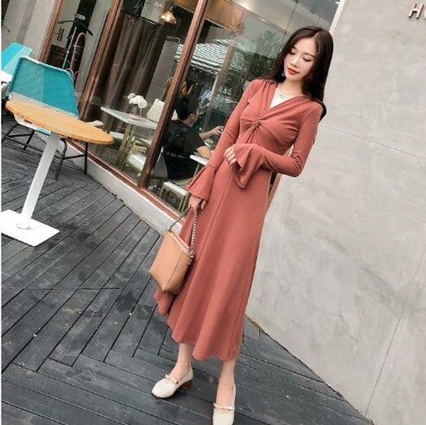 

spring autumn new women's clothing victorian retro knee dress knit casual dresses, Black;gray