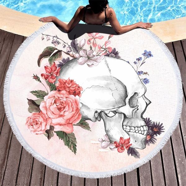 

boho beach towels printed sugar skull flower round microfiber beach towel for adults summer large bath towel picnic yoga blanket