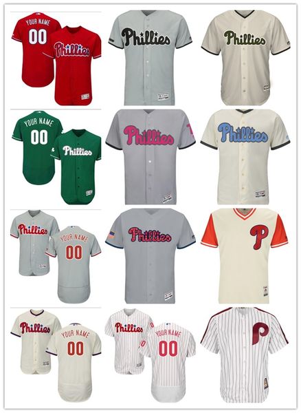

custom men women youth majestic phillies jersey #00 any your name and your number home red black grey white kids girls baseball jerseys, Blue;black