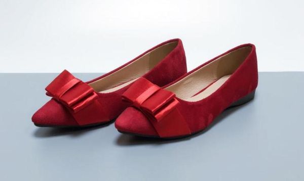 

2019 suede women's shoes in spring and autumn with new style flat bottom pointed end bowknot, Black