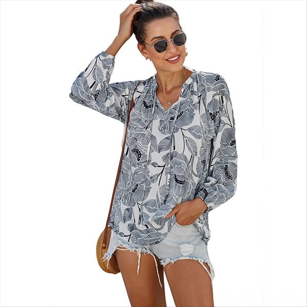 

shirt women's autumn printing long sleeve loose shirt pullover pullover all-match chiffon 252161, White