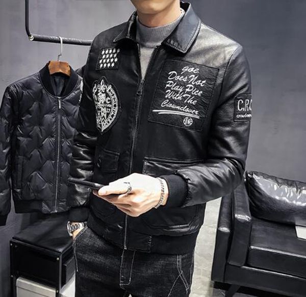 

мужская осень и зима новый корейский бутик личность мода красивый тенденция вышивка граффити молодежь хлопка-ватник пальто / m - 5xl, Black