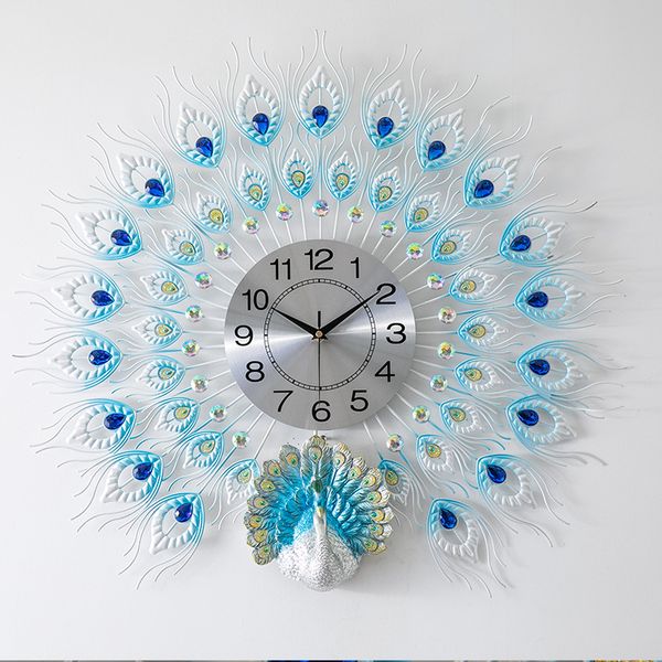 

beautiful peacock creative living room wall clock wrought iron mute clock european modern home fashion decorative quartz