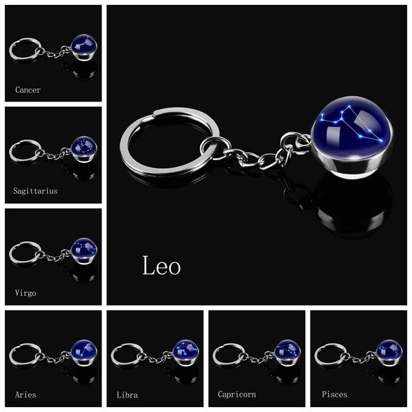 12 Portachiavi costellazione Moda Double Side Cabochon Portachiavi a sfera in vetro Segni zodiacali Portachiavi Portachiavi Gioielli Regalo di compleanno