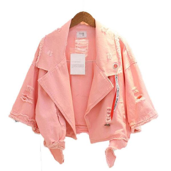 

bright colors denim coat women bomber jacket hollow out harajuku half sleeve coats lapel single breasted casual fall jacket, Black;brown