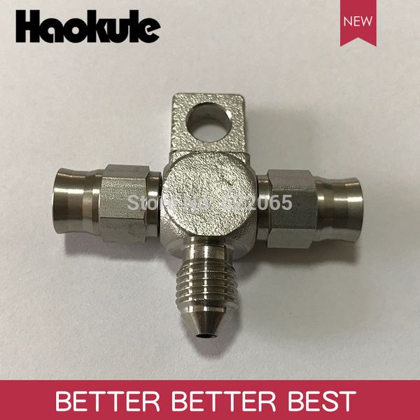 

haokule stainless steel 3way 3an/an3 tee block with mount tab/an-3 3/8-24unf thread ptfe brake hose end fitting