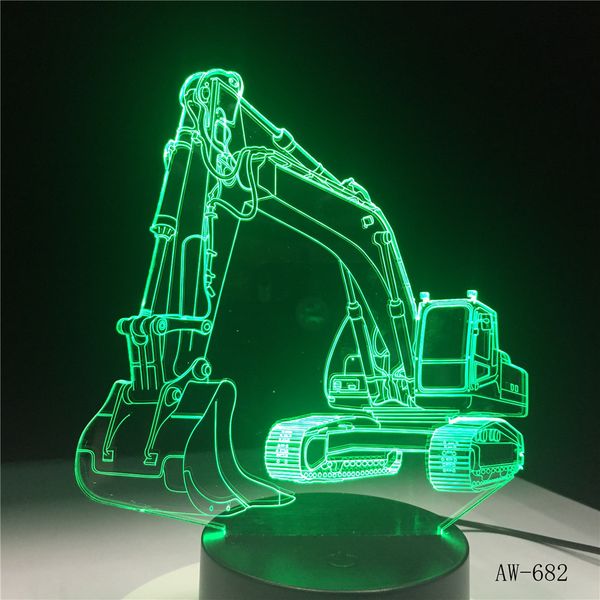

3d excavator night light led table lam 7 colors usb novelty car shape desk bedside nightlight deco lamps for kids gift aw-682