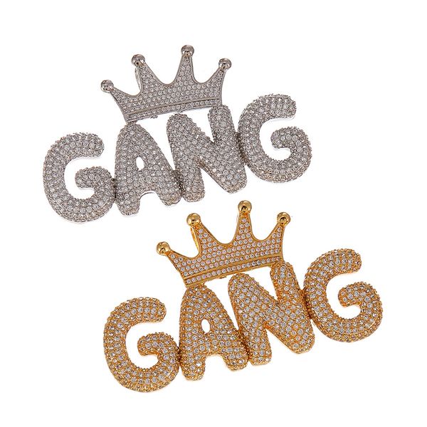 

custom name small crown letter pendant necklace with crown hook iced out full zircon men hip hop jewelry gift, Silver