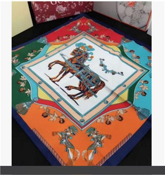 

autumn winter new twill silk 70*70cm square europe style hand-painted war horse lady small scarf, Blue;gray