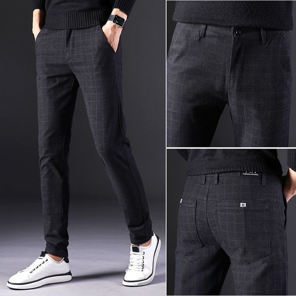 

mrmt 2019 brand summer men's trousers casual thin lattice pants straight pants for male small feet elastic trouser, Black