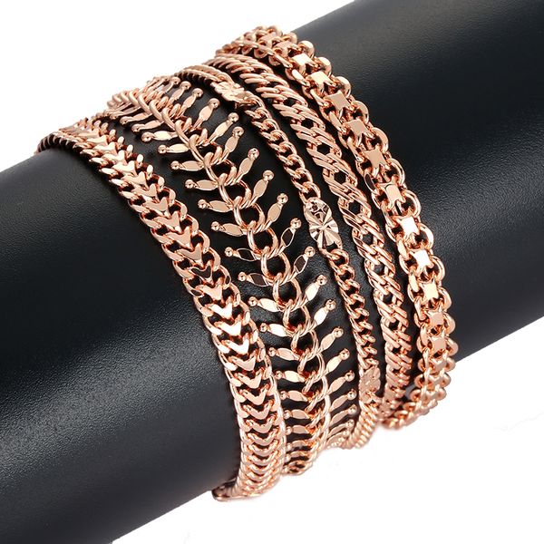 

15 style sales womens girls men smart 585 gold color rose slim chains ball beaded/curb/wave bracelets, Black