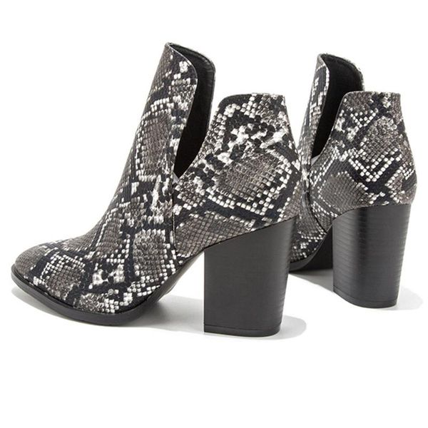

ribetrini office ladies high heel slip on shoes woman snake print pointed toe fashion boots women spring autumn boots, Black
