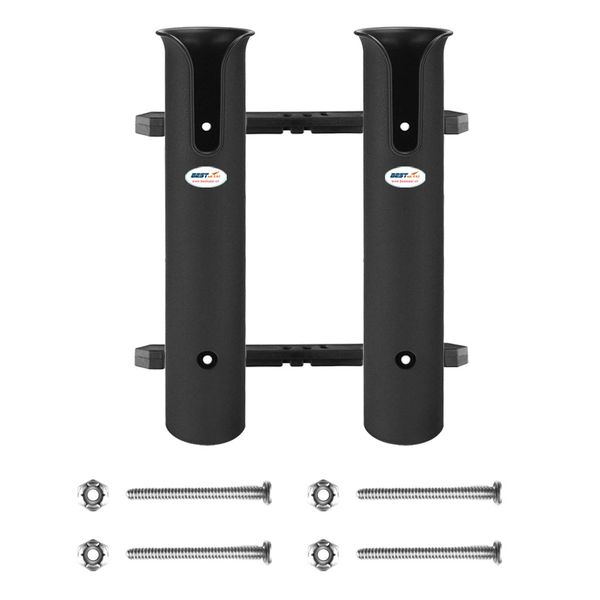

2 tube wall mounted fishing rod holders tubes links fishing rod frame rack rests with screws, black