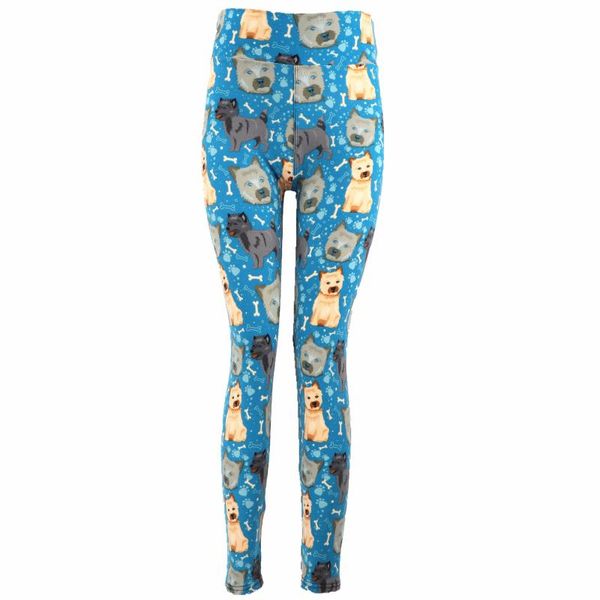 

super soft and fashionable high waist cute dog bones leggins mujer, Black