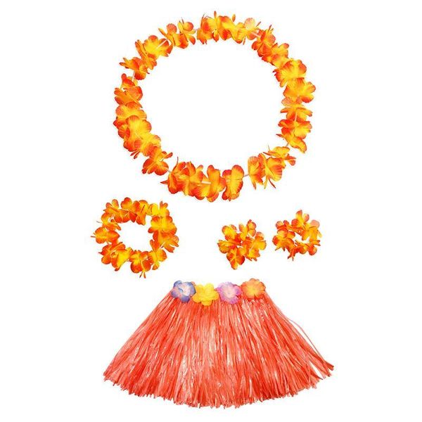 

2019 new kids hawaiian hula grass skirt beach dress lei flower headband girl wristband garland fancy costume suit