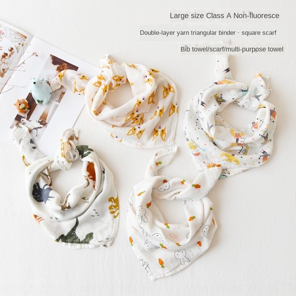 

xtq7e cartoon printed baby multi-purpose square 60*60 baby bamboo cotton gauze triangle kerchief triangle saliva towel saliva towel kerchief