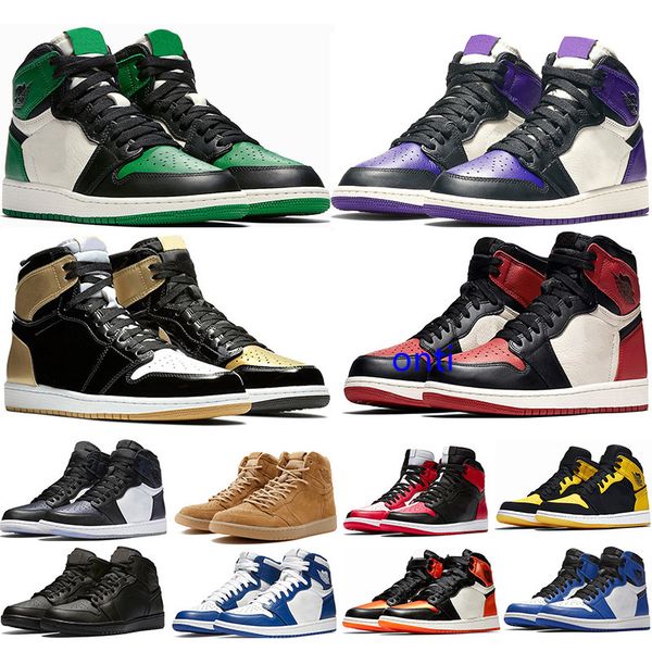 

mens 1s pine green court purple chicago og 1 game royal blue basketball shoes backboard sports sneaker designer trainers size 5.5-13, Black