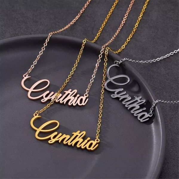 

custom name necklaces pendants mom sister gifts rose gold charms personalized nameplate letter necklace 2019 collares mujer bff, Silver