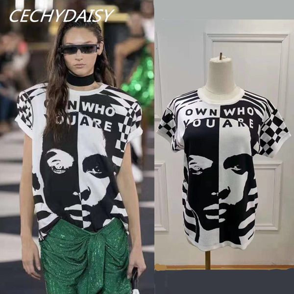 

knited sweater women letters crew neck stripe pullover runway 2020 loose causal short sleeve ladies pink green white clothes, White;black