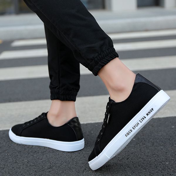 

men canvas shoes lace-up comfortable non-slip flats men's casual shoes, Black