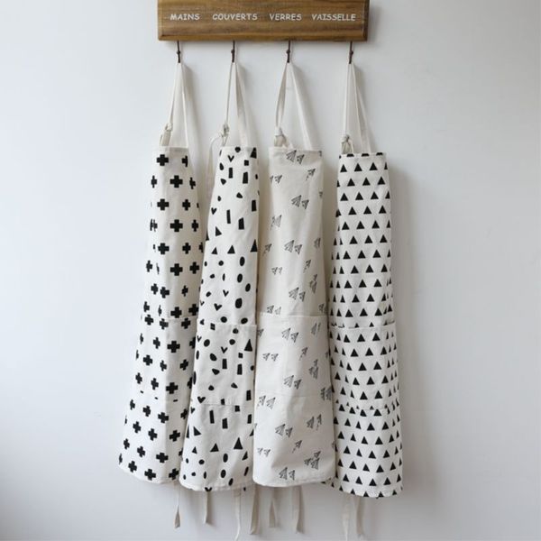 

ins nordic cotton apron brief black white cooking aprons for men women with big pocket chef bib kitchen cleaning baking overalls