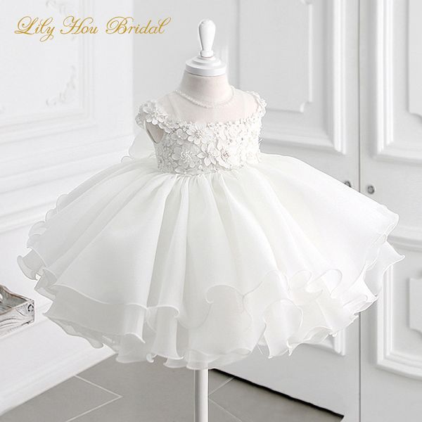 

girls white dress for first holy communion 3d flowers appliques beaded short flower girl dress, Red;yellow