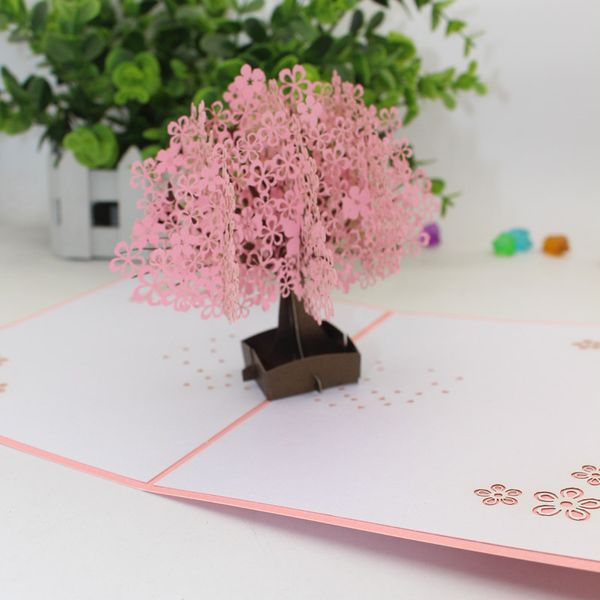 

new creative 3d three-dimensional greeting card paper-cut manual diy origami hollowed out custom couple cherry blossoms holiday