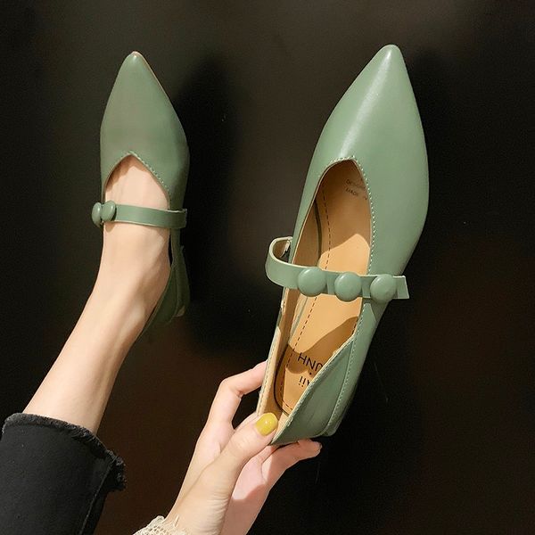

2020 pointed flats shoes spring style casual female loafers comfortable ladies buckle strap shoes new women comfortable u19-25, Black