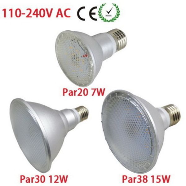 

dhl ship ip65 waterproof par20 par30 par38 e27 led 110v-240v 7w 12w 15w dimmable led ceiling lamp spot lights bulb