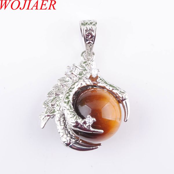 WOJIAER Natürliche Drachen Klaue Anhänger Runde Tigerauge Steine Pendel Halskette Für Männer Frauen Schmuck Reiki Amulett Geschenk N3111