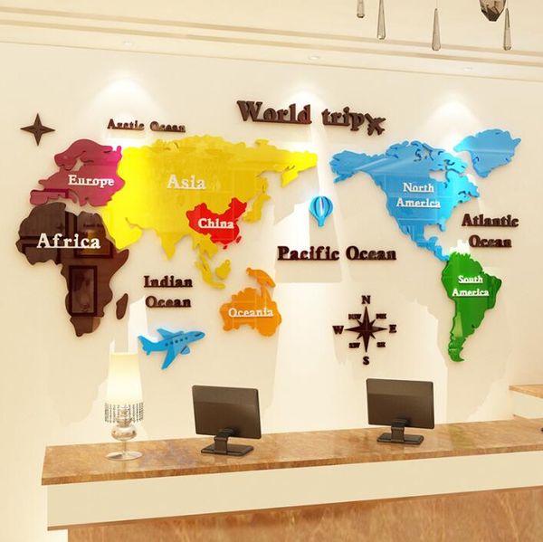 Acheter Carte Du Monde Coloré 3d Stickers Muraux En Acrylique Canapé Du Salon Stickers Muraux Miroir Fond Mur Art Bricolage Home Décoration De Fond De