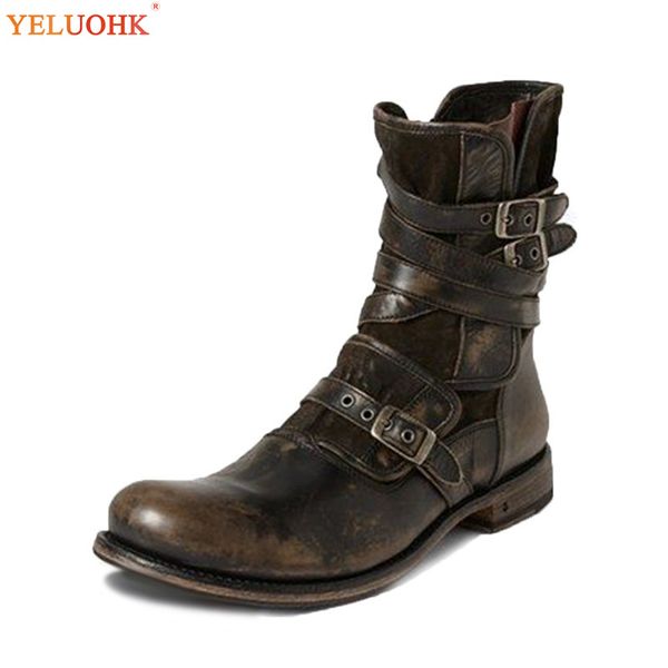 

38-48 vintage men boots leather 2019 winter boots men big size, Black