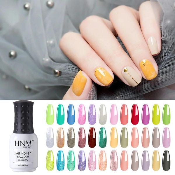 

hnm 6pcs*8ml candy color gel polish set soak off nail varnish primer uv led semi permanent pure color lacquer gift set, Red;pink