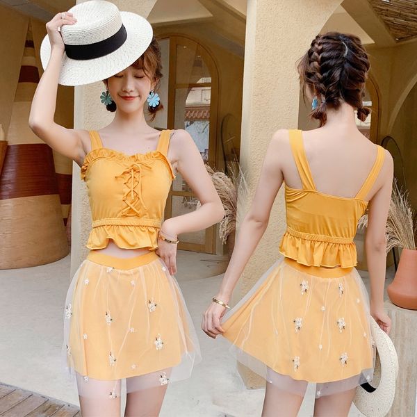 

split female hipster 2020 skirt two-piece set conservative student swimsuit swimsuit spring holiday factory, White;black