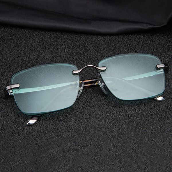 

2020 vintage rimless sunglasses men women luxury crystal stone lens green sun glasses retro eyeglasses clear lens eyewear oculos, Blue