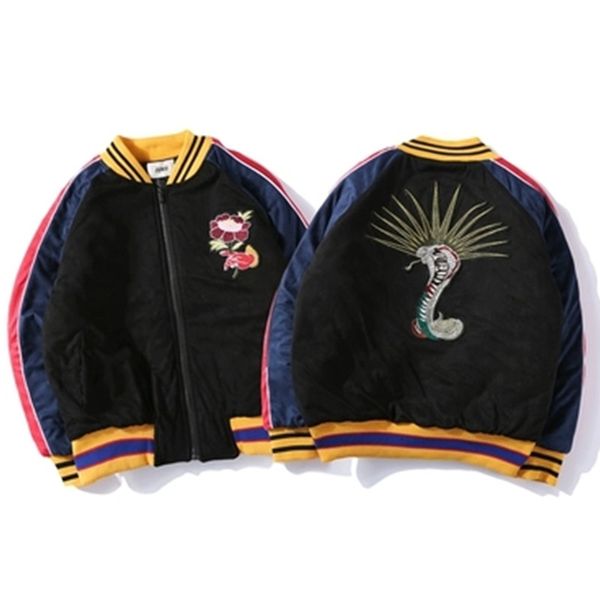 

brand mens jacket snake embroidery flower baseball jacket style brand-clothing hip hop men women jacket size m-2xl, Black;brown