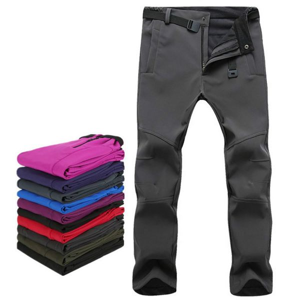 

woman men outdoor camping&hiking pants soft shell waterproof fleece windproof pants skiingtrousers double snowboard trousers