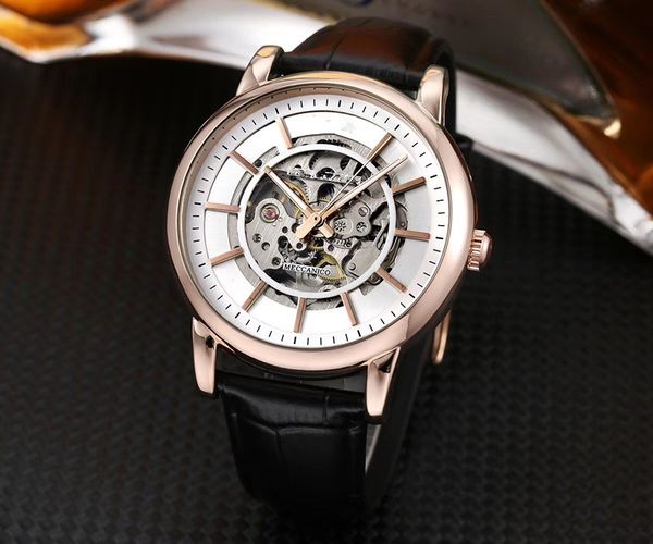 

new ar watch brand mens watches mechanical movement wristwatch luxury fashion mens leather belt watch, Slivery;brown