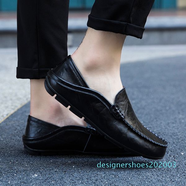 

men shoes genuine leather moccasin loafers designer slip on flat boat shoes male classical chaussure homme size 38-57 xz-127 d03, Black
