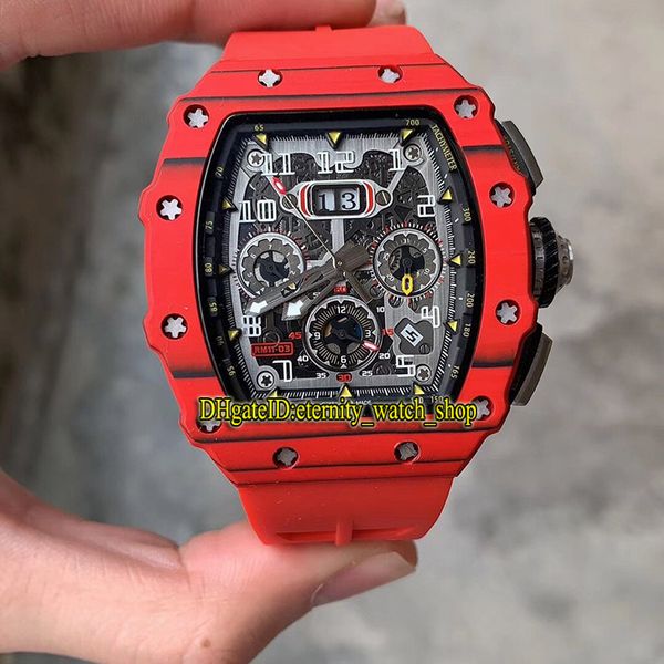 

red devil version rm 11-03 ntpt carbon fiber case skeleton dial japan miyota mechanical rm11-03rg mens watch rubber strap designer watches, Slivery;brown