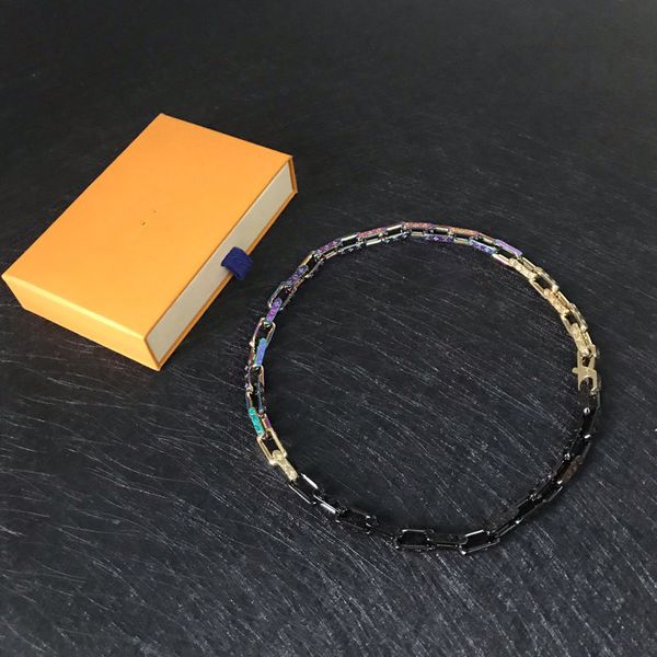 

products chain necklace gradient color necklace trendy wild necklace titanium steel statement necklaces send box, Silver